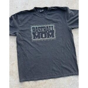 Baseball Mom Spangle 100% Cotton Comfort Colors Graphic Tee Faded Black XL